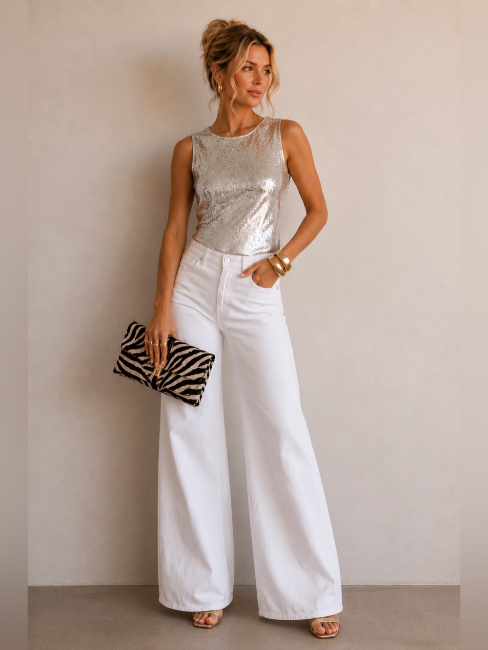 Silver Sequin Sleeveless bodysuit Top - Shimmer Party Tank
